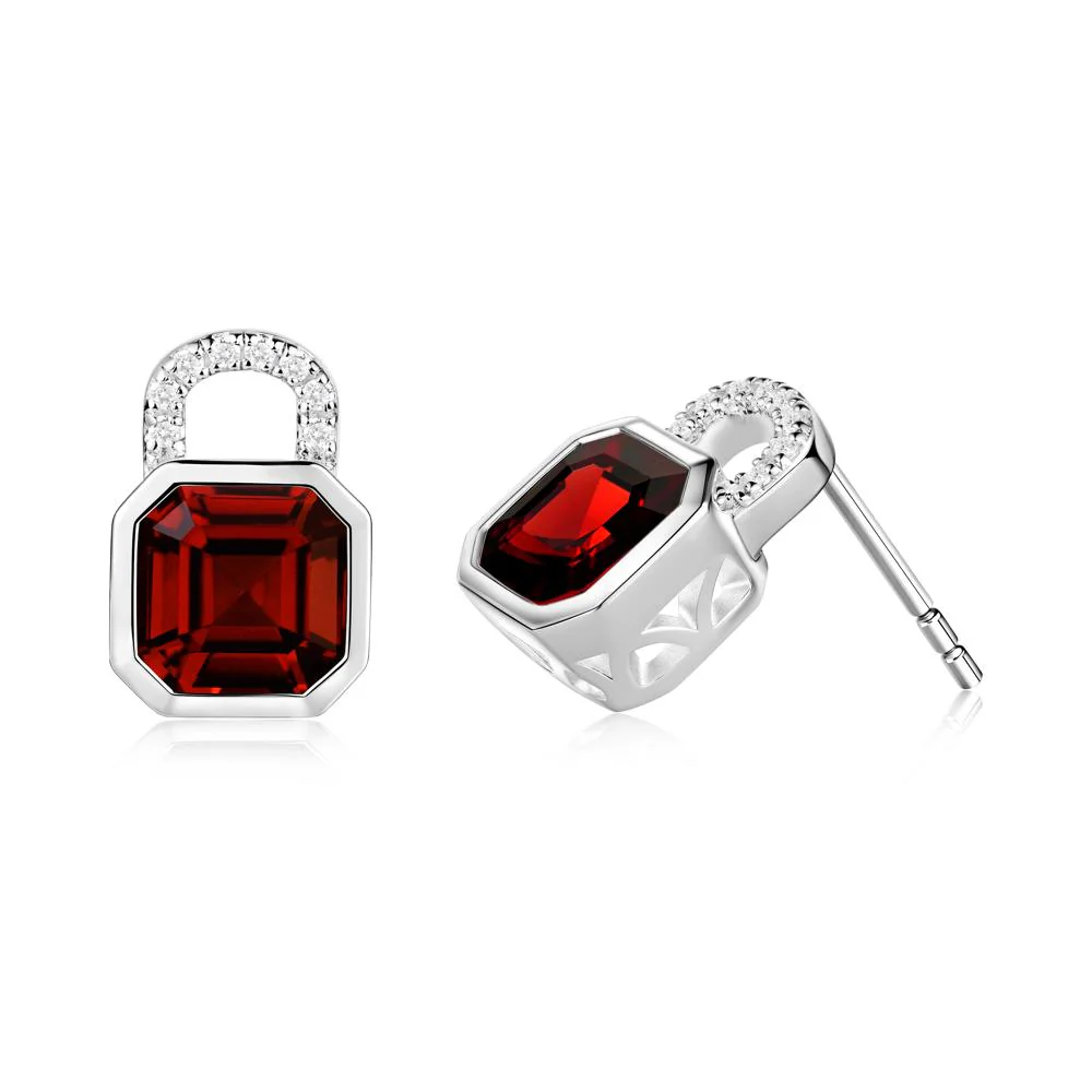 Bezel Garnet Stud Earrings - Image 8