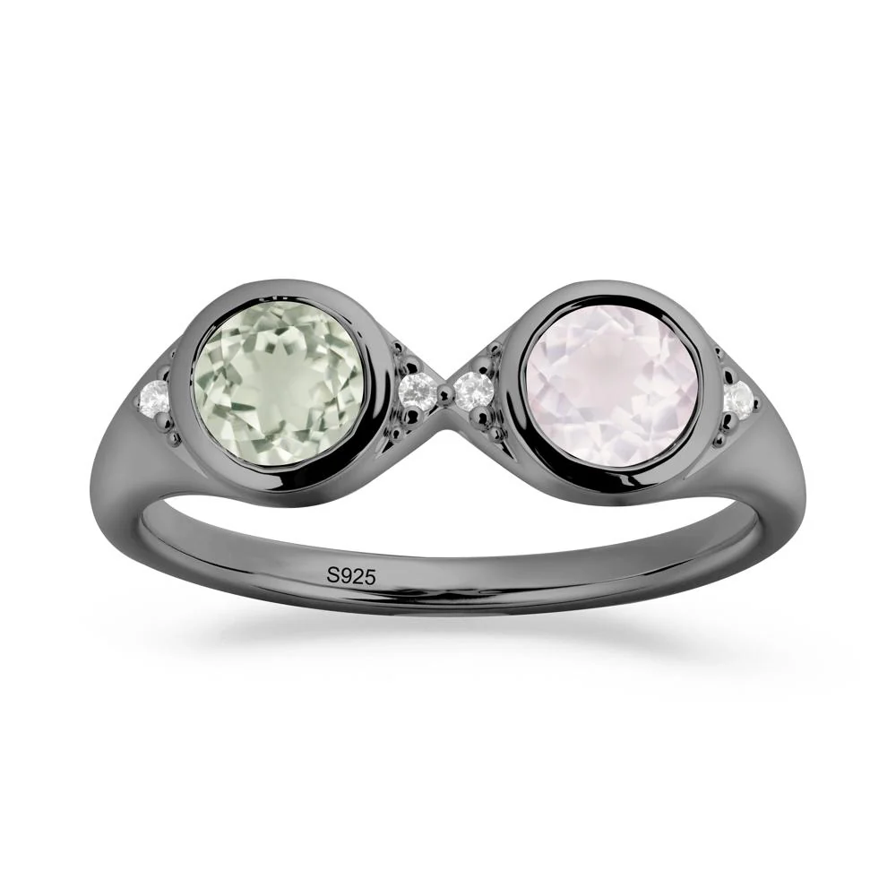 Bezel Green Amethyst and Rose Quartz Two Stone Ring