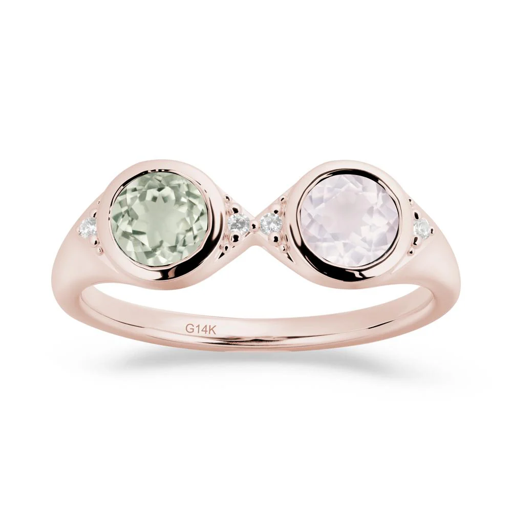Bezel Green Amethyst and Rose Quartz Two Stone Ring - Image 6