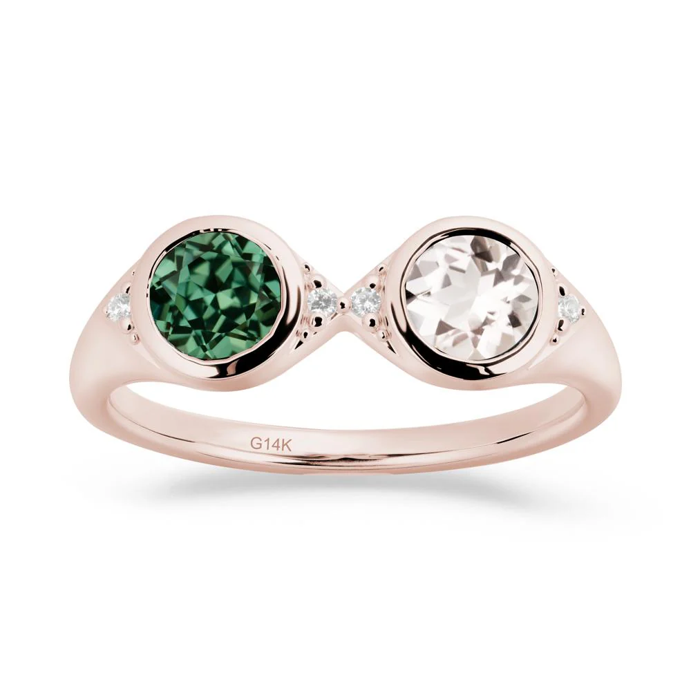 Bezel Green Sapphire and Morganite Two Stone Ring - Image 5