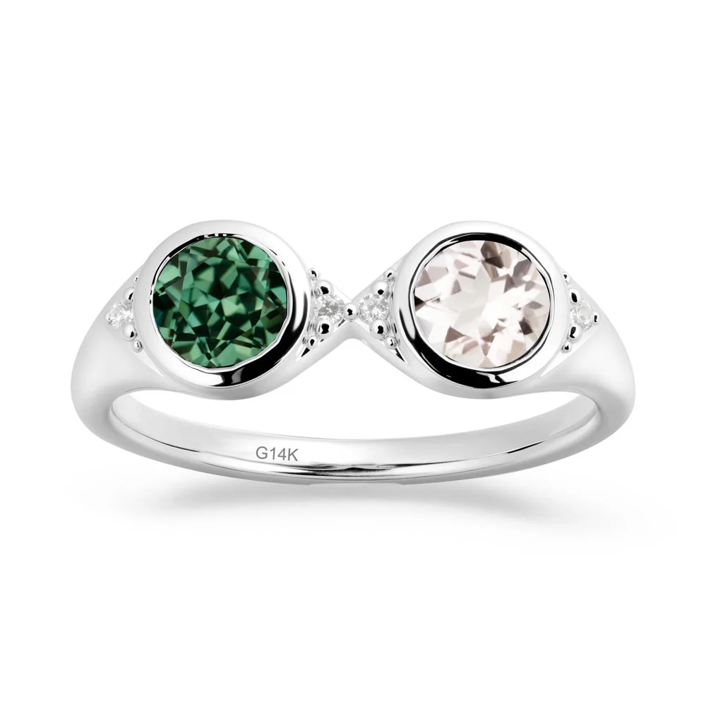 Bezel Green Sapphire and Morganite Two Stone Ring - Image 8