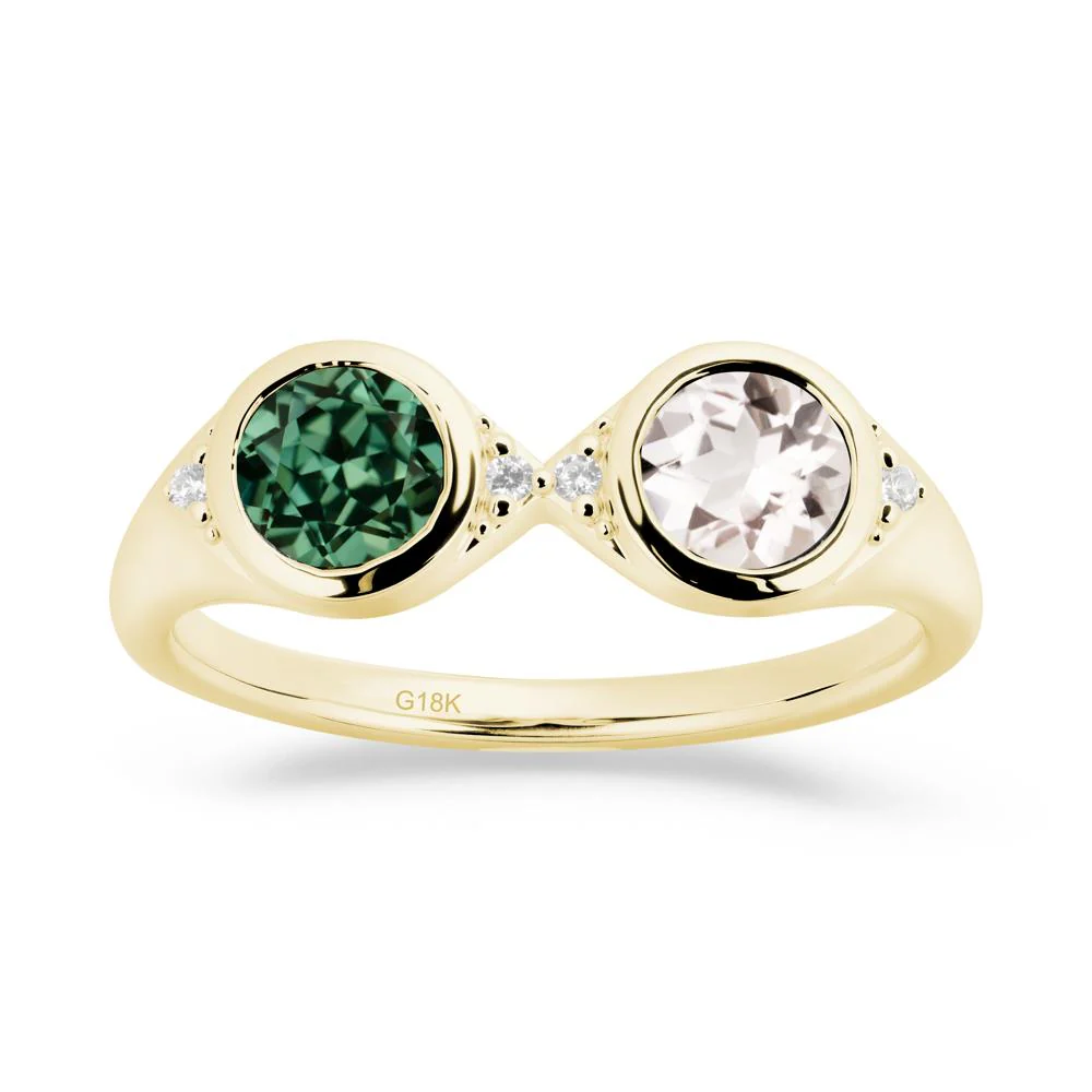 Bezel Green Sapphire and Morganite Two Stone Ring - Image 9