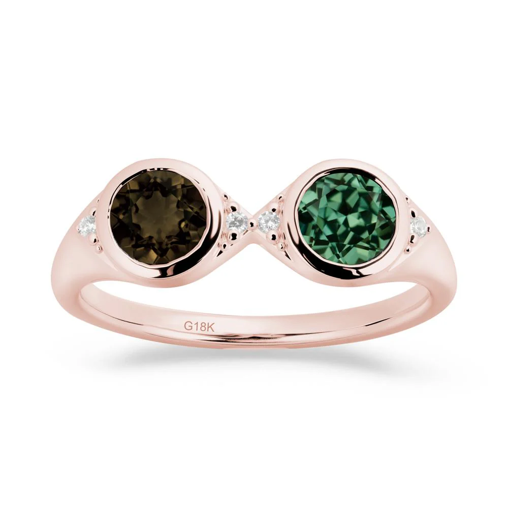 Bezel Green Sapphire and Smoky Quartz Two Stone Ring - Image 4