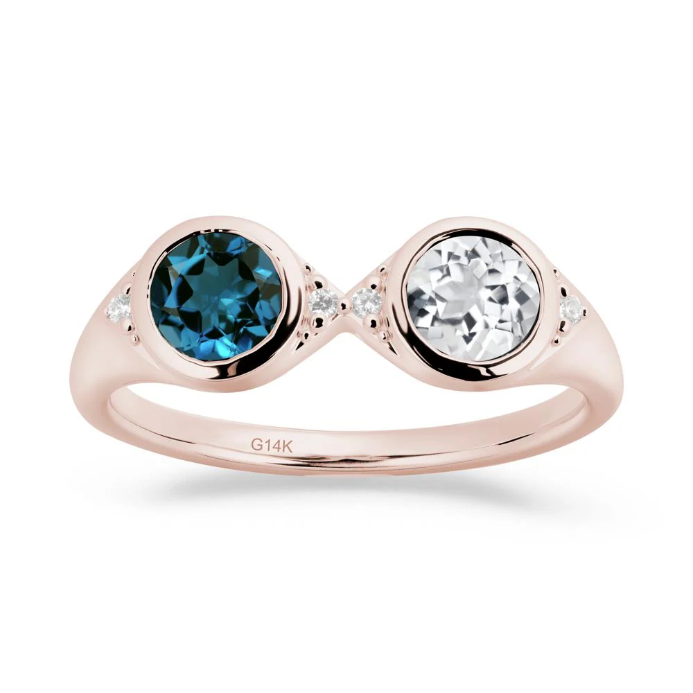 Bezel London Blue Topaz and White Topaz Two Stone Ring