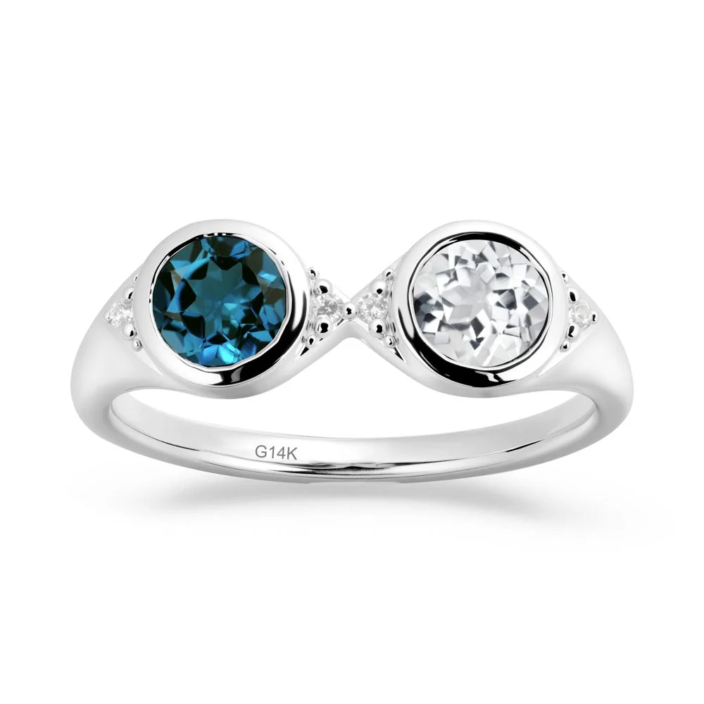 Bezel London Blue Topaz and White Topaz Two Stone Ring - Image 6