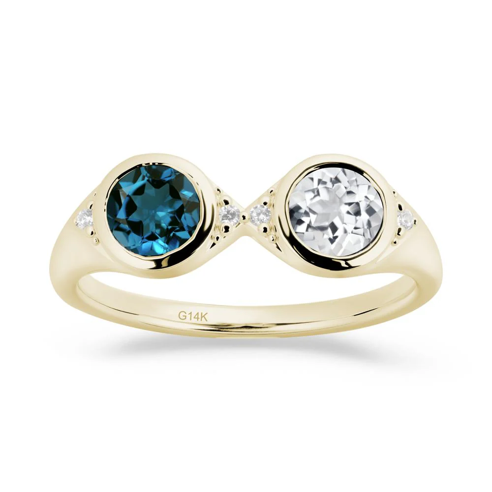 Bezel London Blue Topaz and White Topaz Two Stone Ring - Image 8