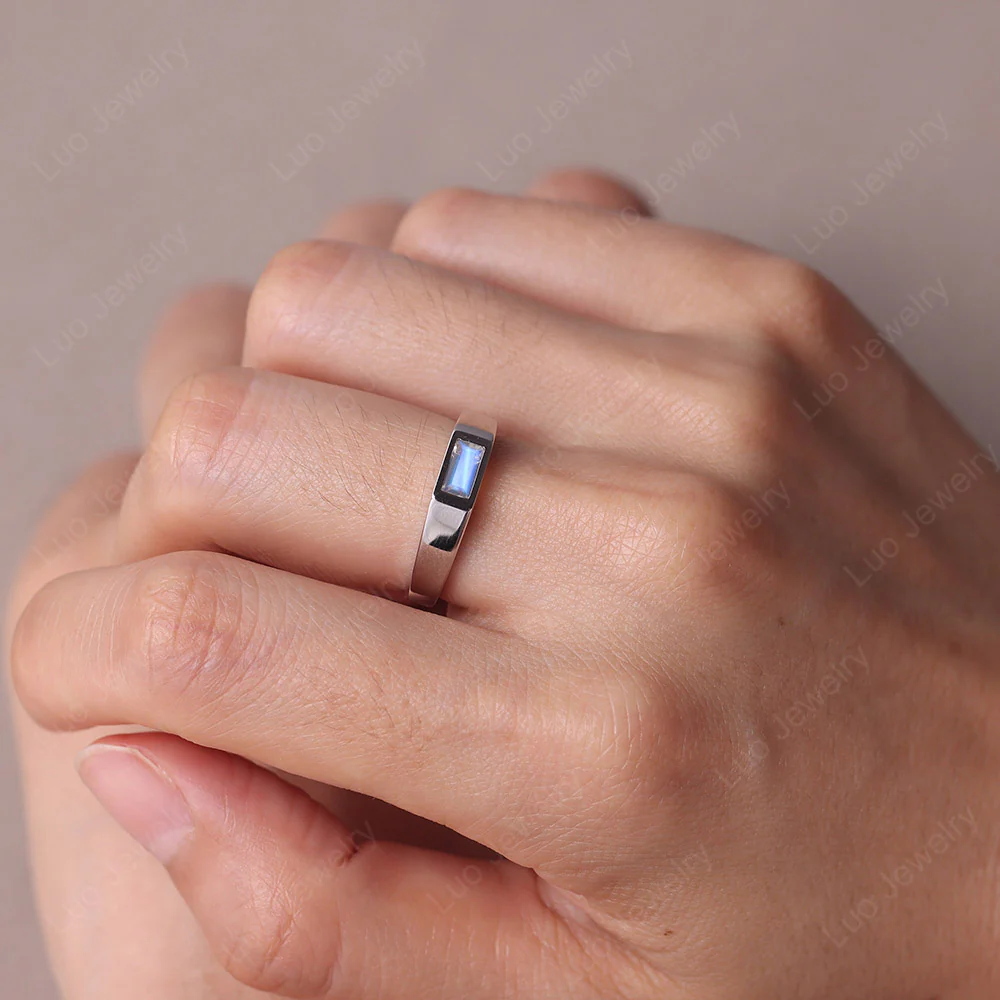 Moonstone Baguette Wedding Ring - Image 4