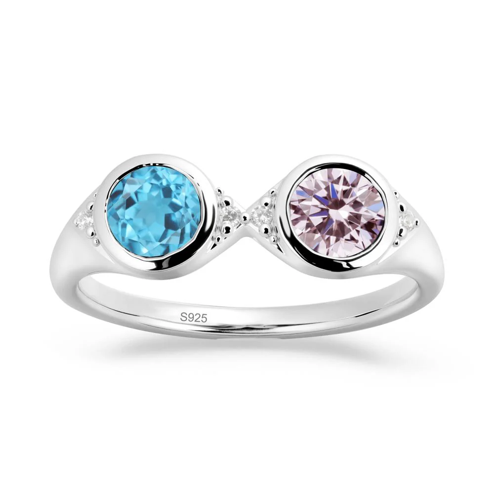 Bezel Pink Cubic Zirconia and Swiss Blue Topaz Two Stone Ring
