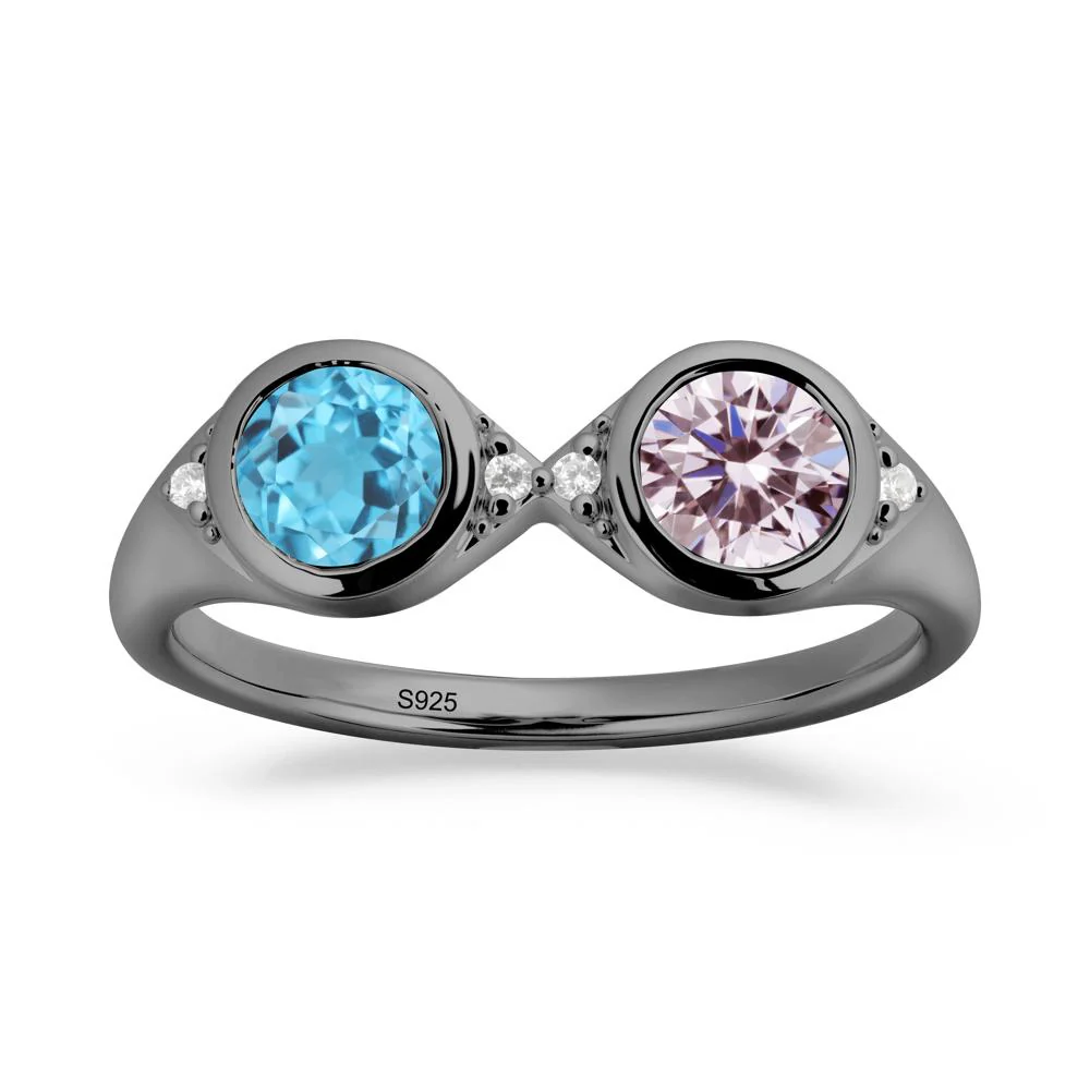 Bezel Pink Cubic Zirconia and Swiss Blue Topaz Two Stone Ring - Image 2