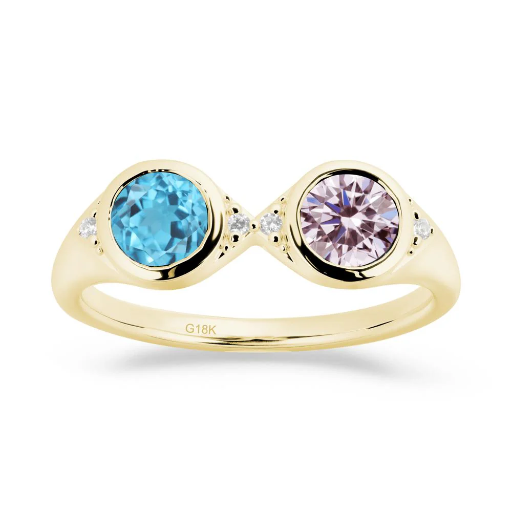 Bezel Pink Cubic Zirconia and Swiss Blue Topaz Two Stone Ring - Image 4