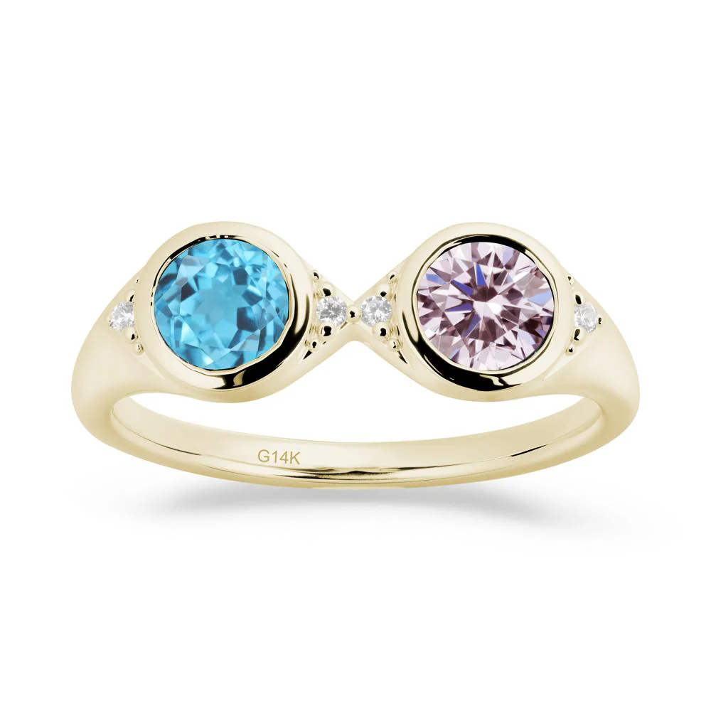 Bezel Pink Cubic Zirconia and Swiss Blue Topaz Two Stone Ring - Image 7