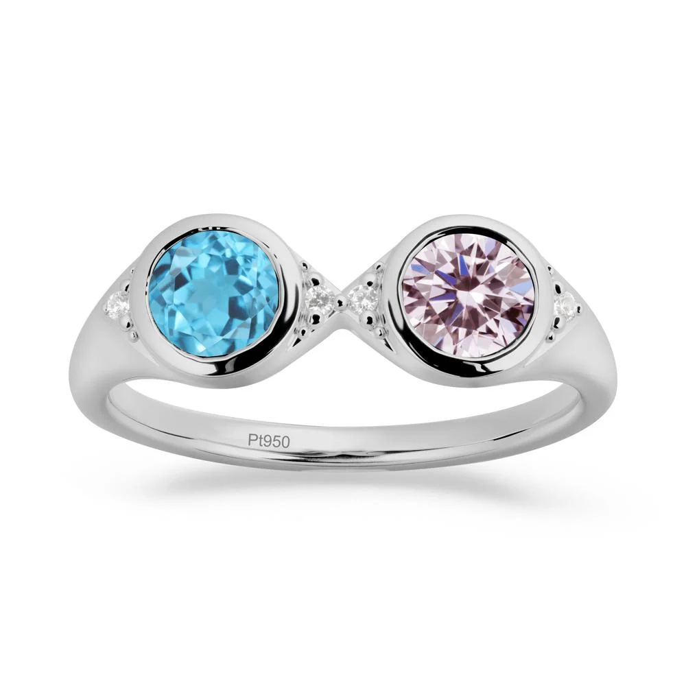 Bezel Pink Cubic Zirconia and Swiss Blue Topaz Two Stone Ring - Image 8