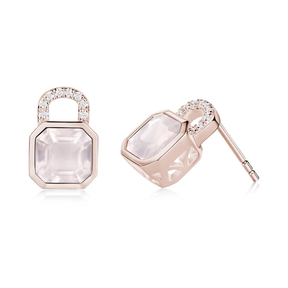 Bezel Rose Quartz Stud Earrings - Image 2