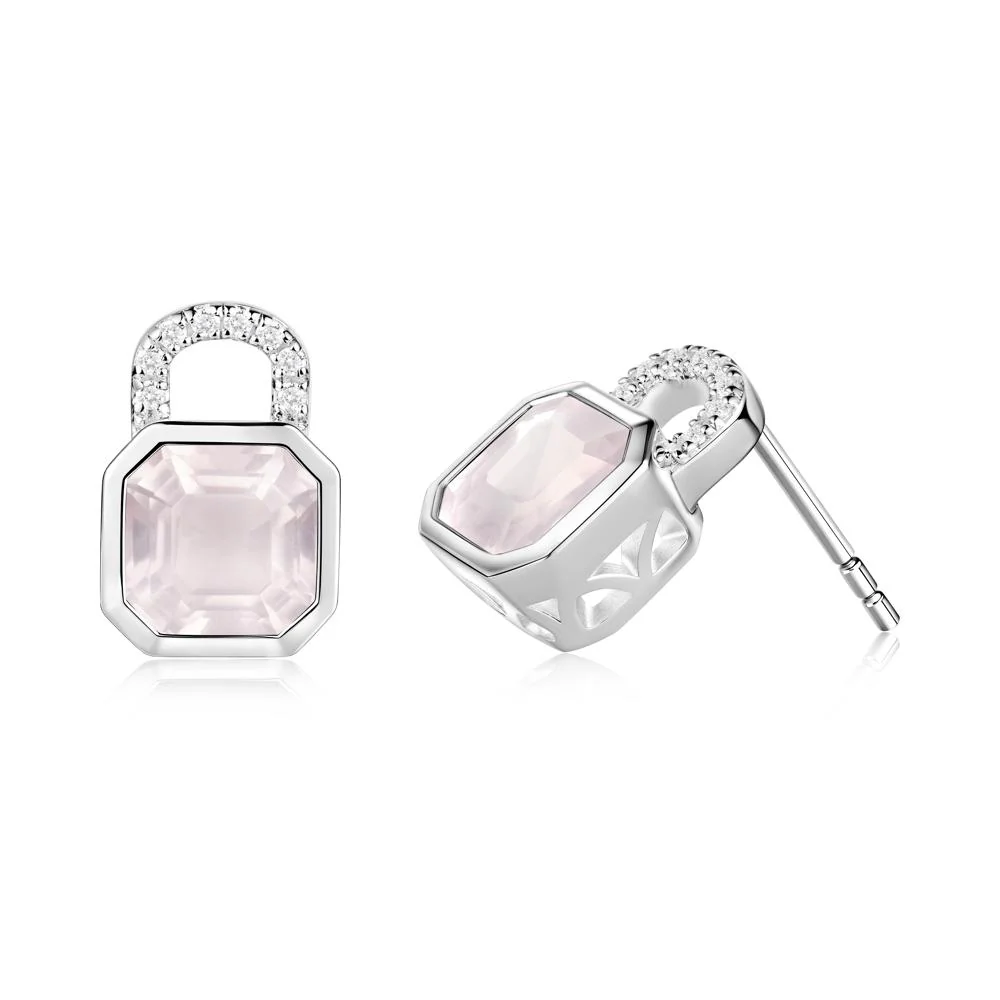 Bezel Rose Quartz Stud Earrings - Image 6