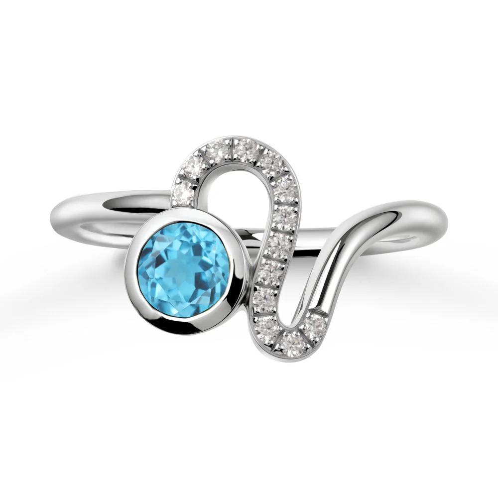 Bezel Round Swiss Blue Topaz Ring