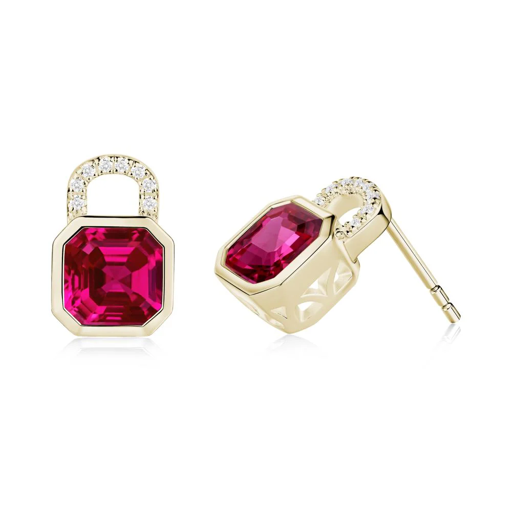 Bezel Ruby Stud Earrings