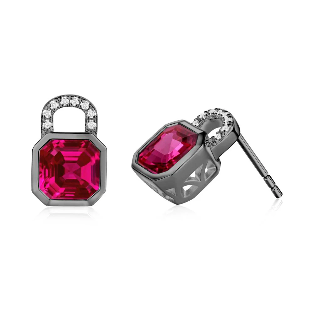 Bezel Ruby Stud Earrings - Image 4