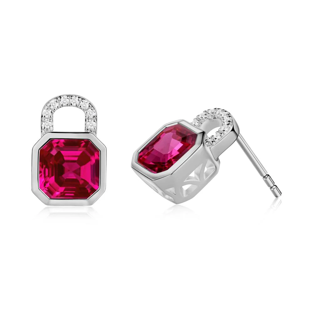 Bezel Ruby Stud Earrings - Image 5