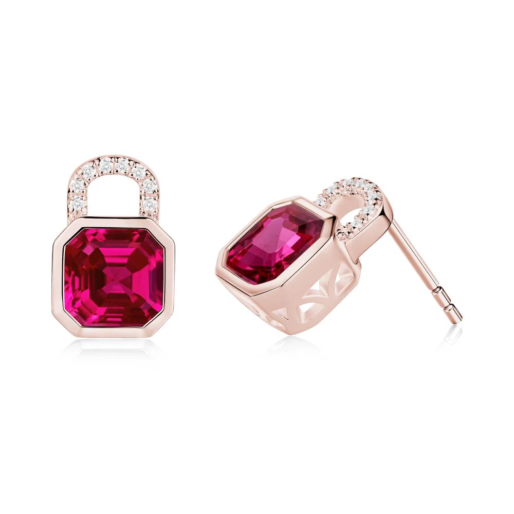 Bezel Ruby Stud Earrings - Image 7