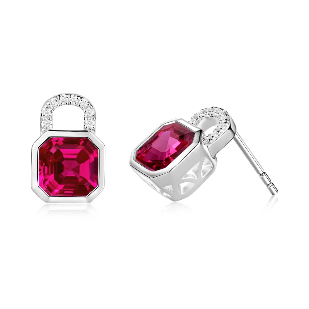 Bezel Ruby Stud Earrings - Image 8
