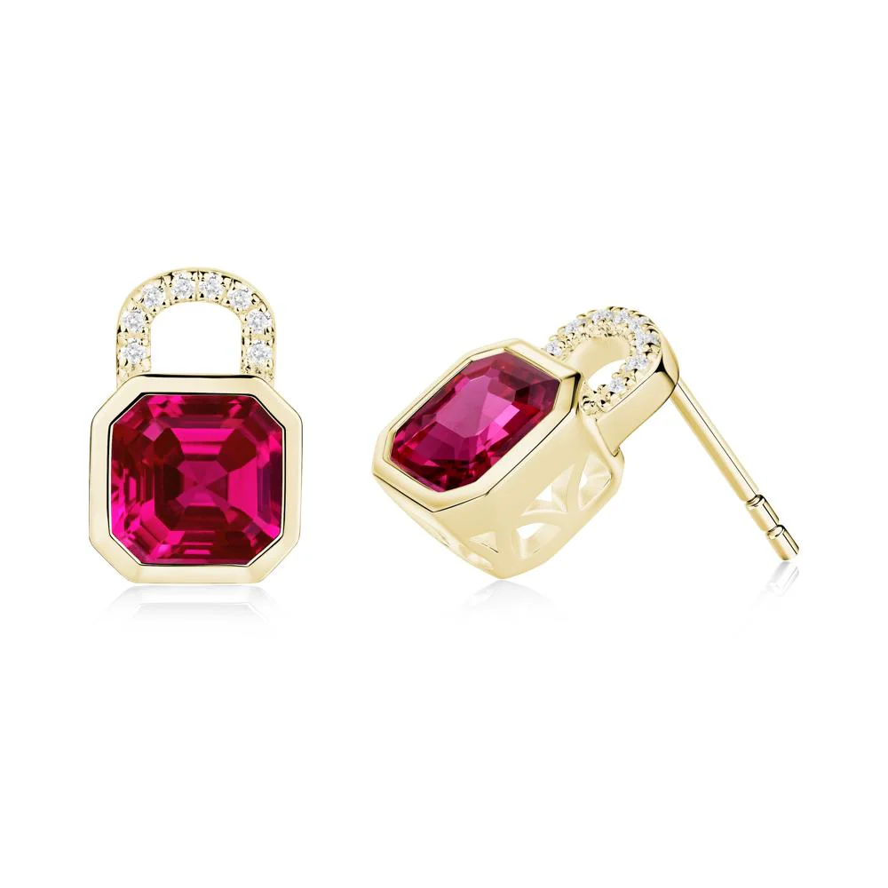 Bezel Ruby Stud Earrings - Image 9