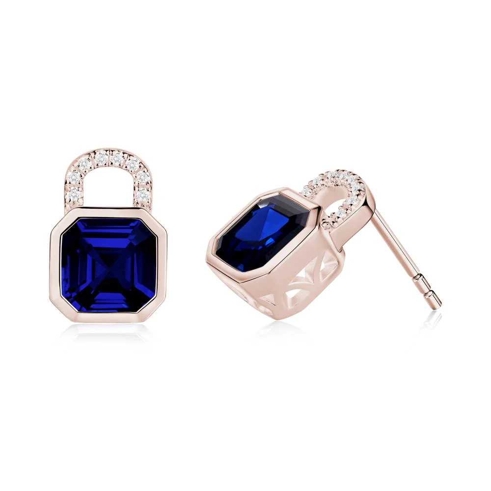 Bezel Sapphire Stud Earrings - Image 2