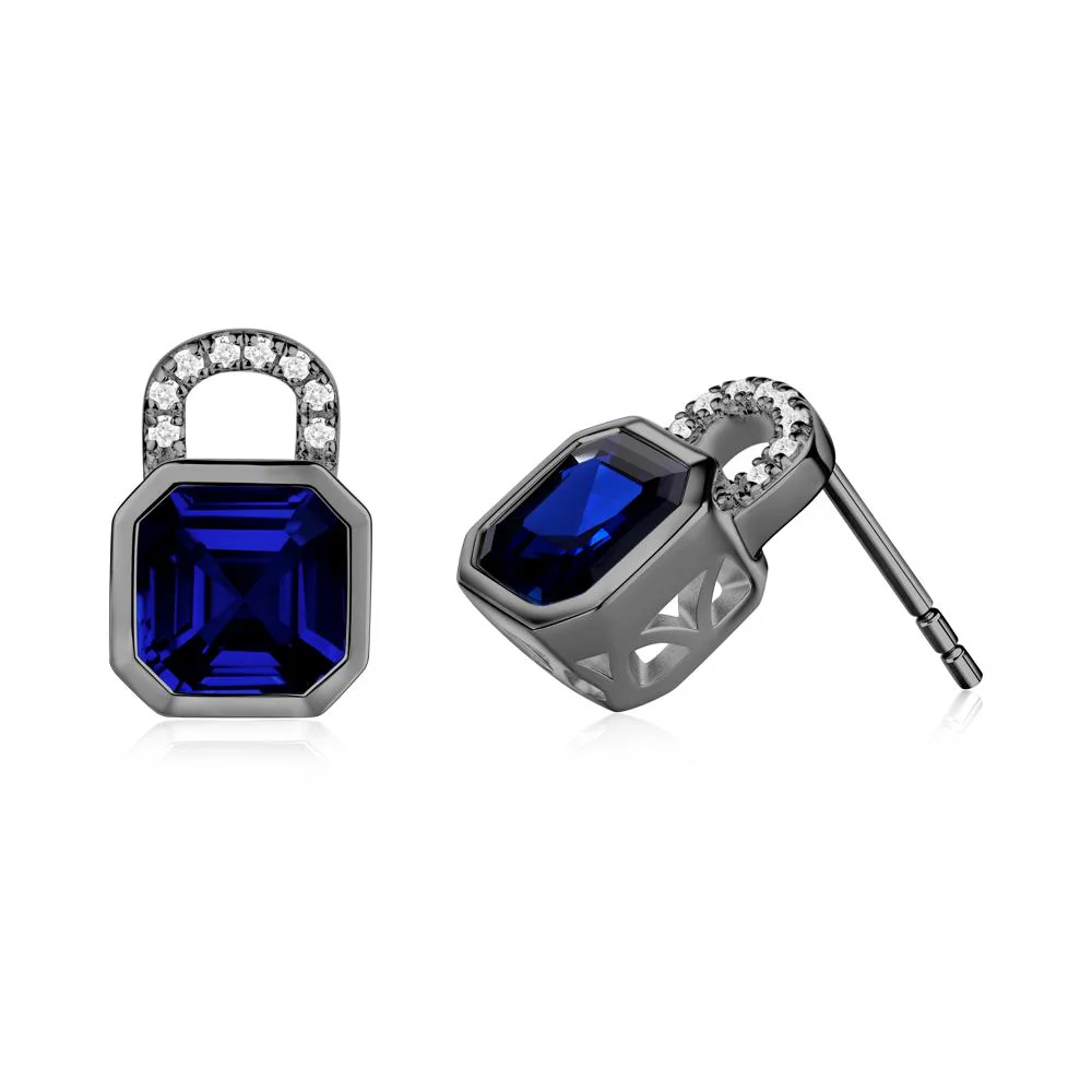 Bezel Sapphire Stud Earrings - Image 4