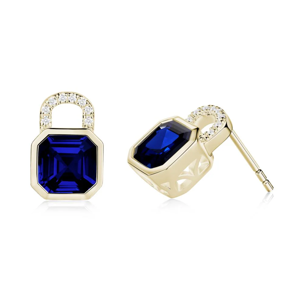 Bezel Sapphire Stud Earrings - Image 5