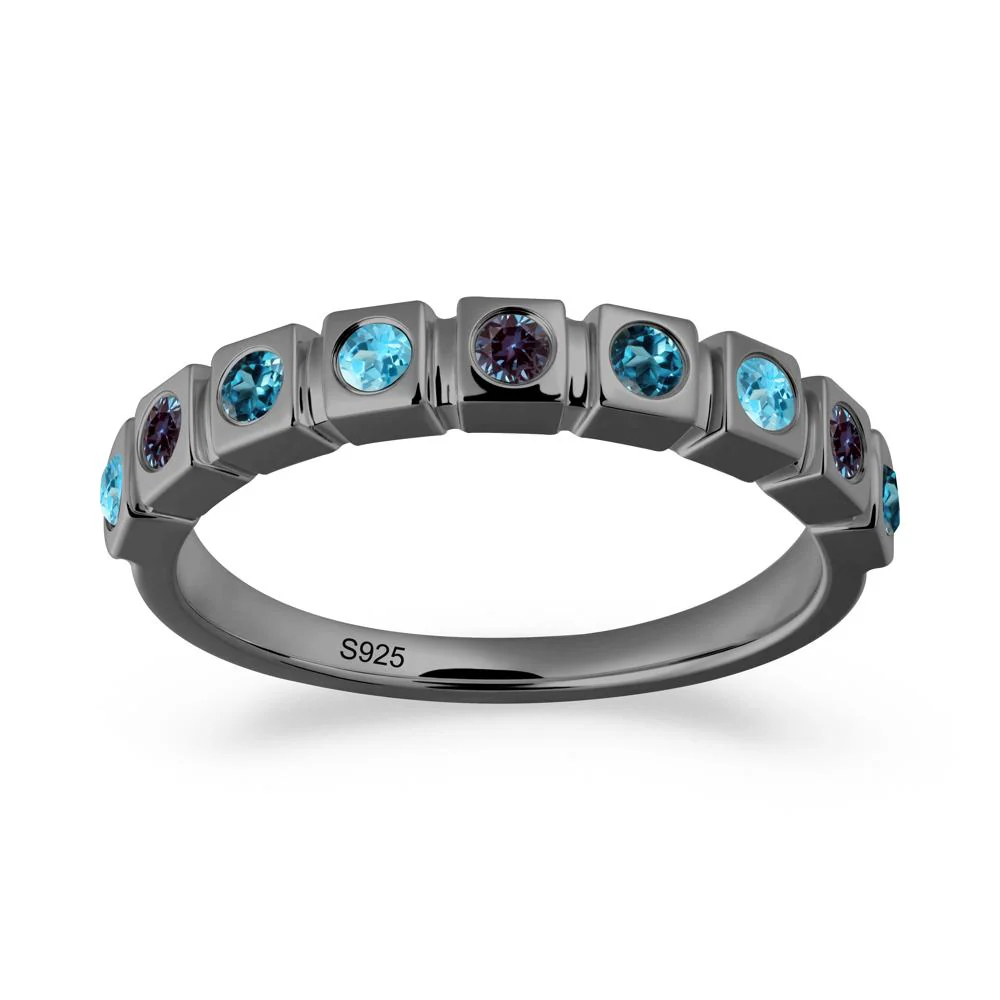 Bezel Set Alexandrite and London Blue Topaz and Sapphire Eternity Ring