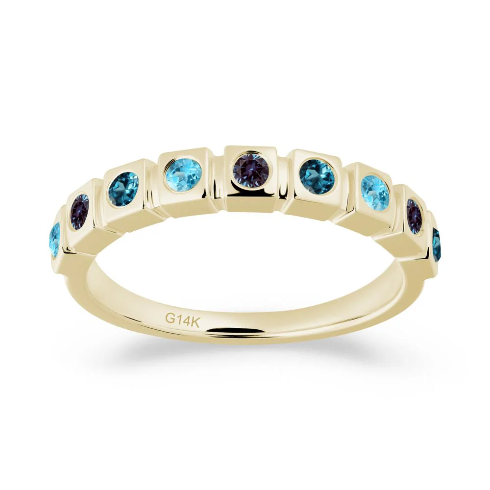Bezel Set Alexandrite and London Blue Topaz and Sapphire Eternity Ring - Image 2