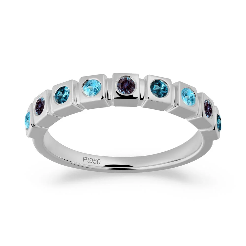 Bezel Set Alexandrite and London Blue Topaz and Sapphire Eternity Ring - Image 3