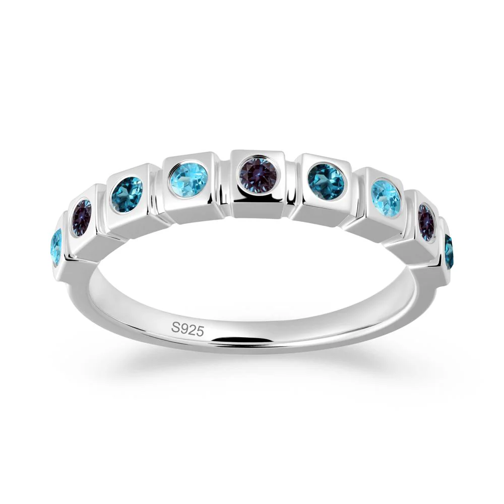 Bezel Set Alexandrite and London Blue Topaz and Sapphire Eternity Ring - Image 5