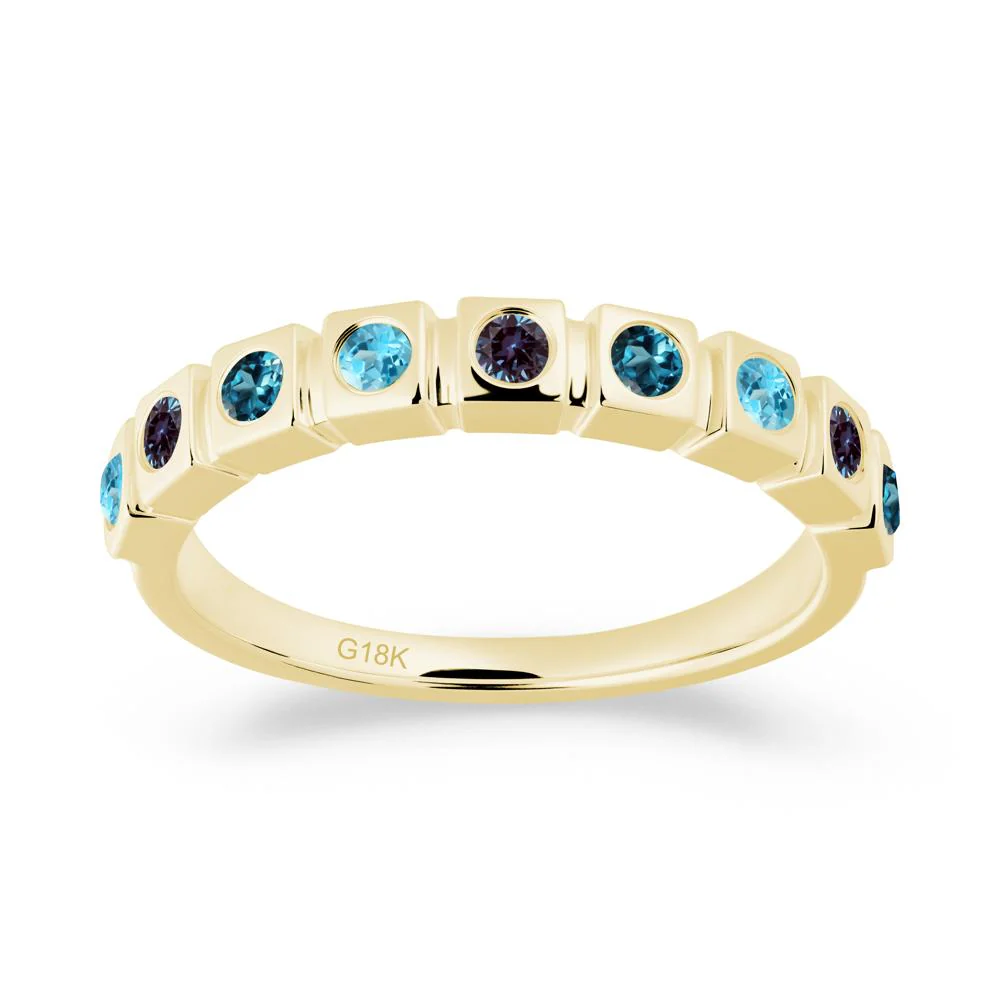 Bezel Set Alexandrite and London Blue Topaz and Sapphire Eternity Ring - Image 7