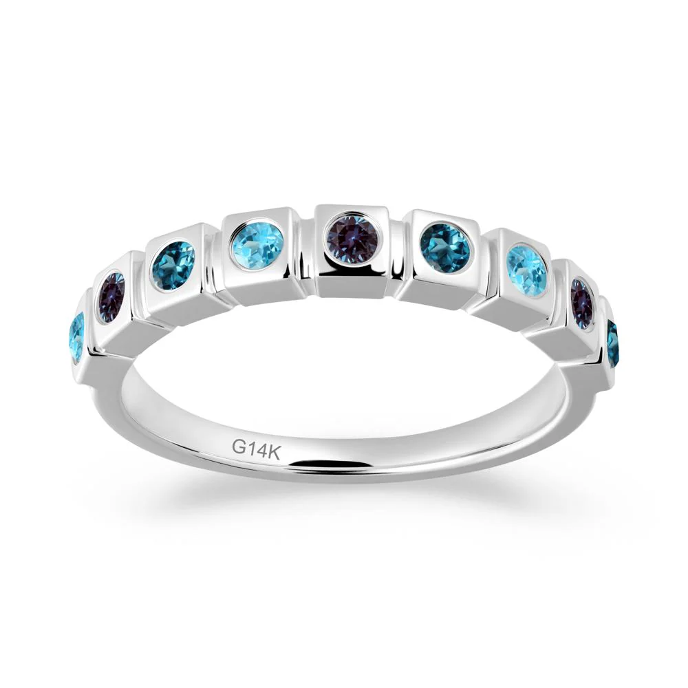Bezel Set Alexandrite and London Blue Topaz and Sapphire Eternity Ring - Image 9