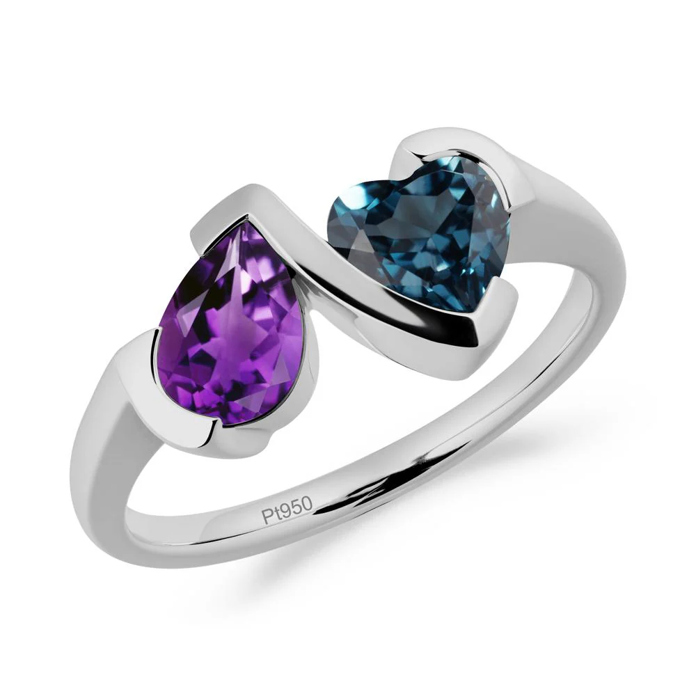 Bezel Set Amethyst and London Blue Topaz Toi Et Moi Ring - Image 2