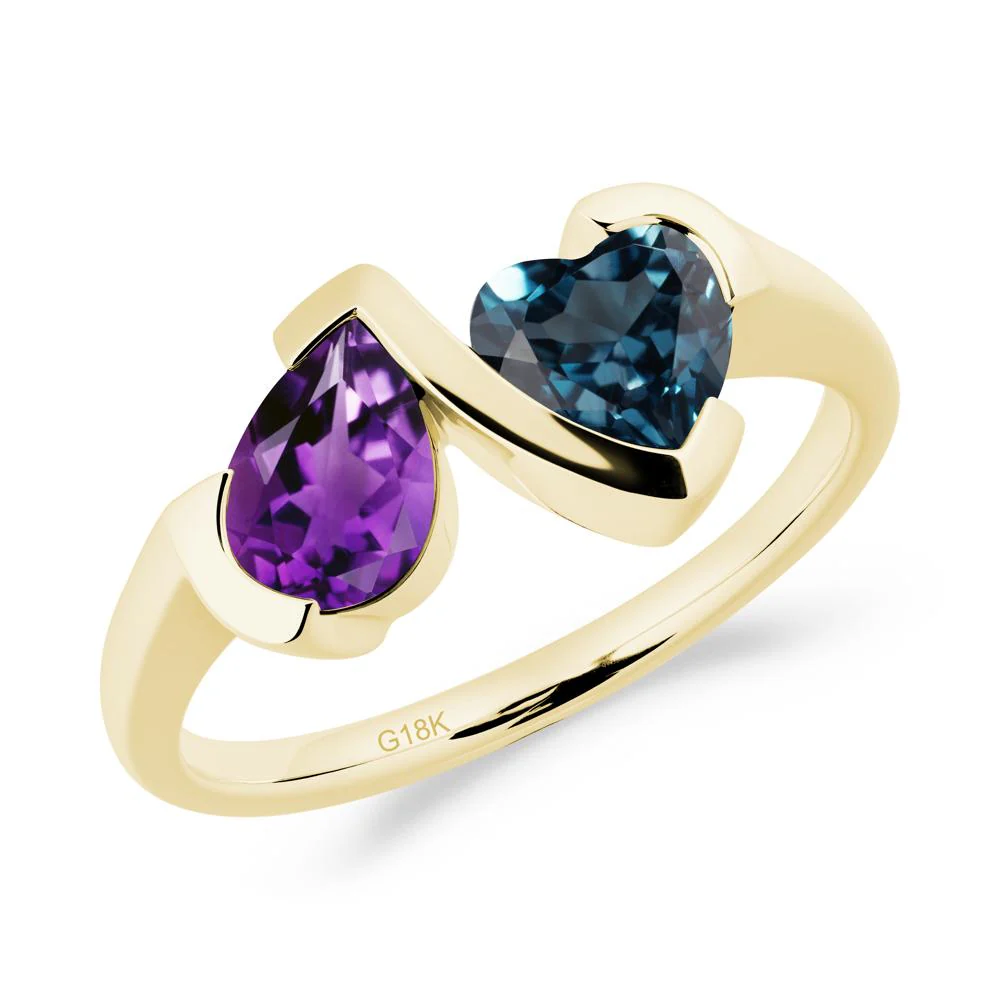Bezel Set Amethyst and London Blue Topaz Toi Et Moi Ring - Image 3