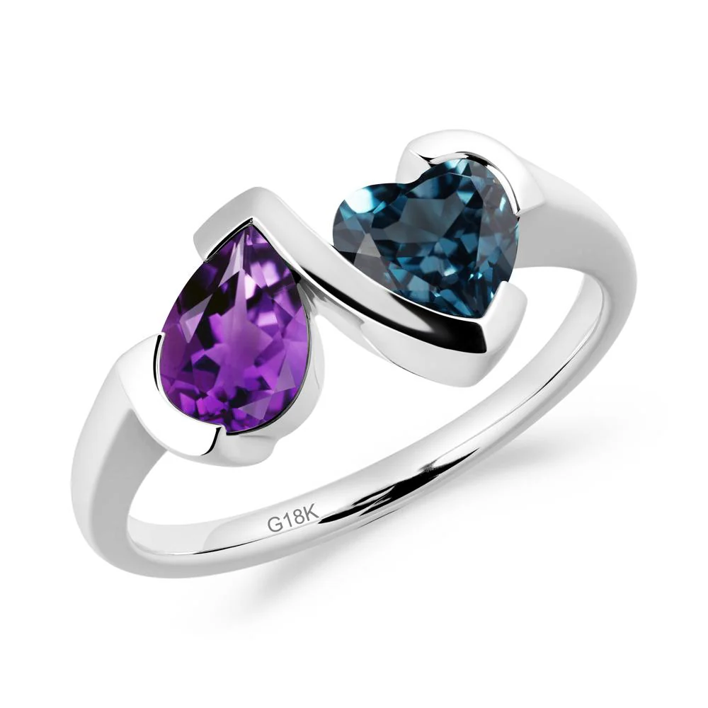 Bezel Set Amethyst and London Blue Topaz Toi Et Moi Ring - Image 4