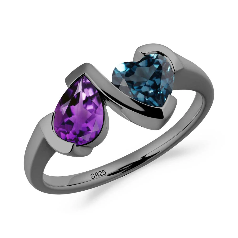 Bezel Set Amethyst and London Blue Topaz Toi Et Moi Ring - Image 6