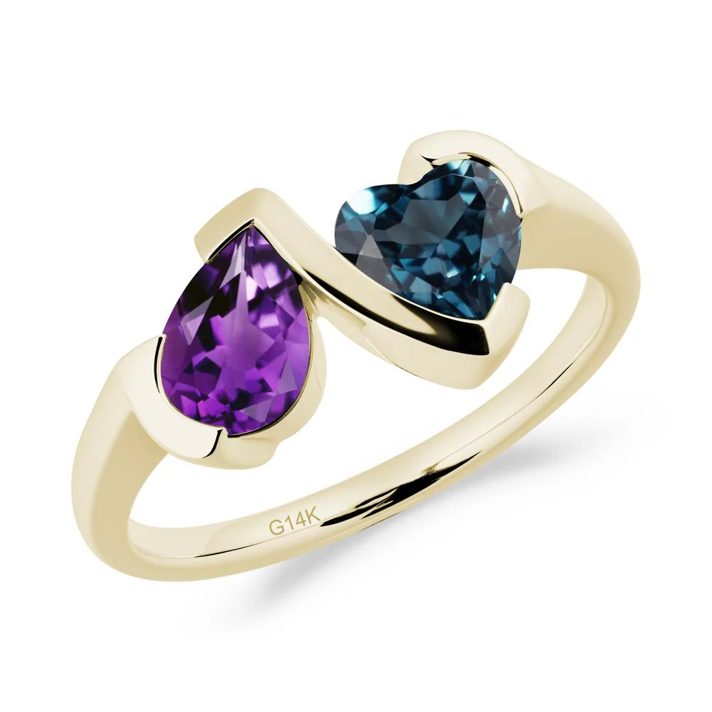 Bezel Set Amethyst and London Blue Topaz Toi Et Moi Ring - Image 7