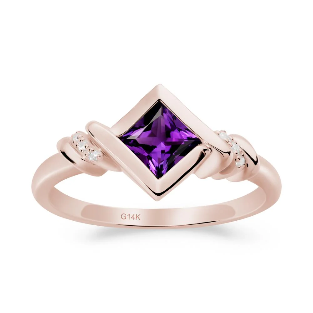 Bezel Set Amethyst Ring with Twisted Shank - Image 4