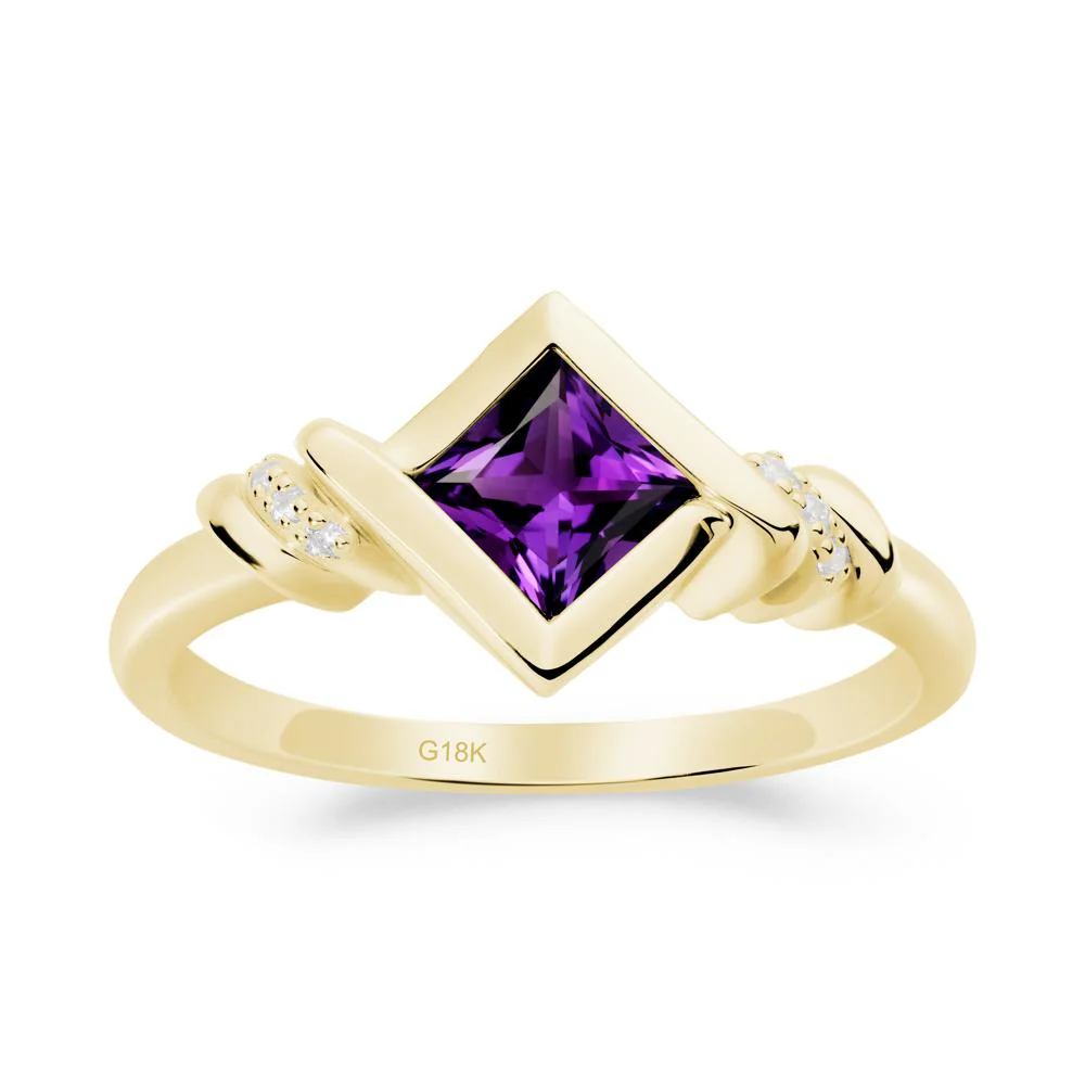Bezel Set Amethyst Ring with Twisted Shank - Image 5