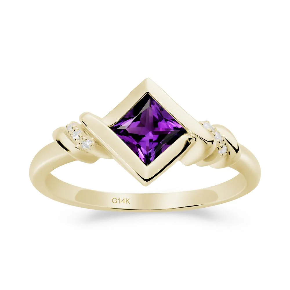 Bezel Set Amethyst Ring with Twisted Shank - Image 9