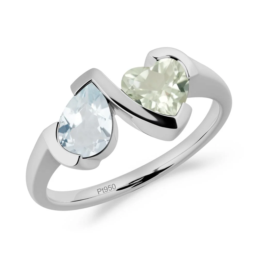 Bezel Set Aquamarine and Green Amethyst Toi Et Moi Ring - Image 2