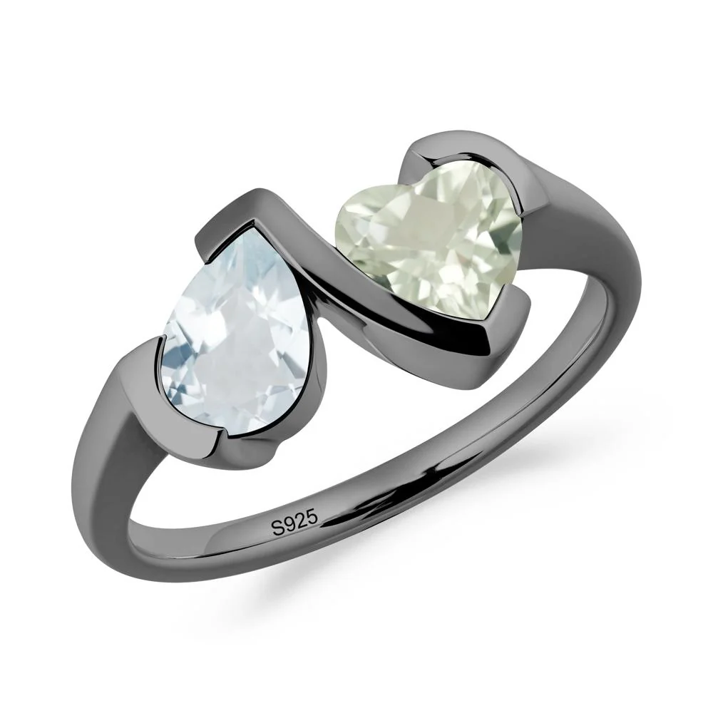 Bezel Set Aquamarine and Green Amethyst Toi Et Moi Ring - Image 7