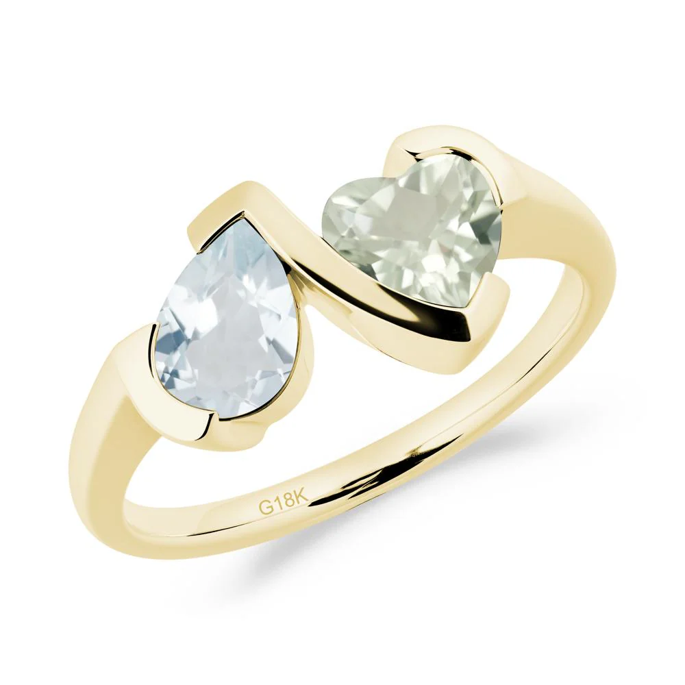 Bezel Set Aquamarine and Green Amethyst Toi Et Moi Ring - Image 8