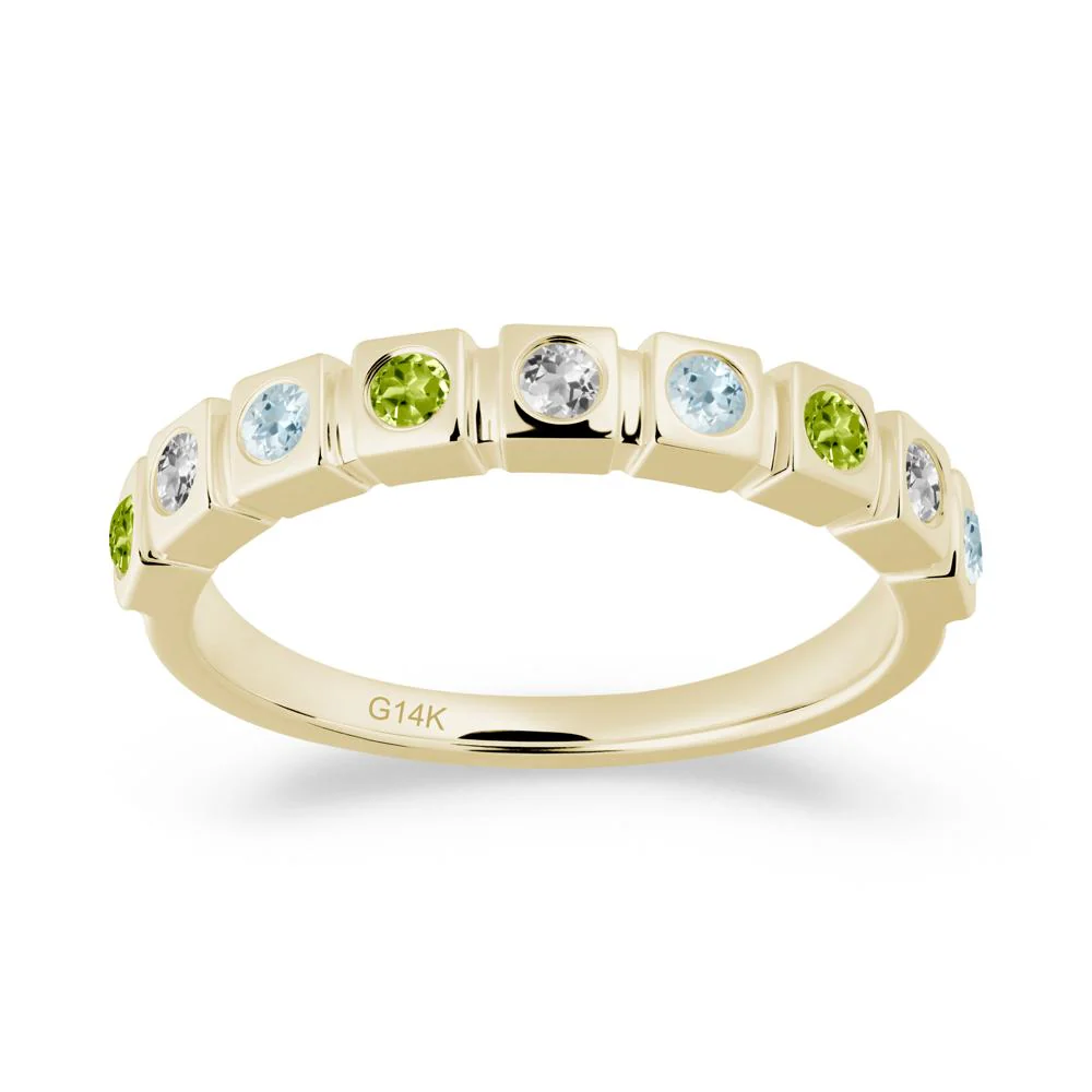 Bezel Set Aquamarine and Peridot and White Topaz Eternity Ring - Image 2