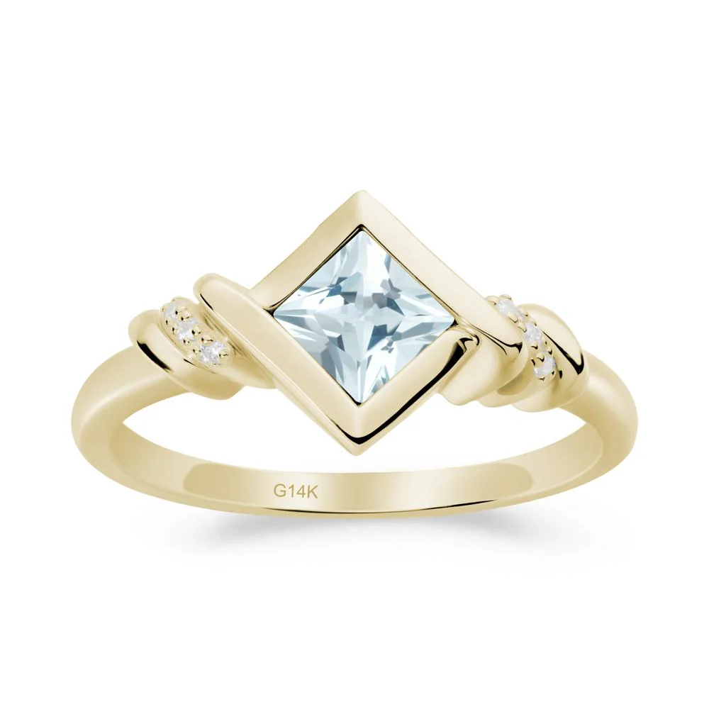 Bezel Set Aquamarine Ring with Twisted Shank