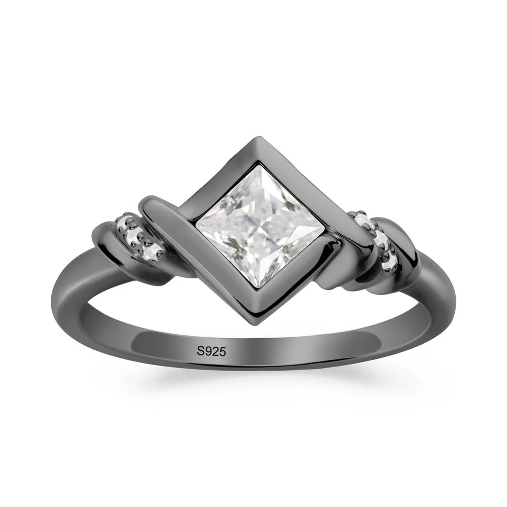 Bezel Set Cubic Zirconia Ring with Twisted Shank - Image 6