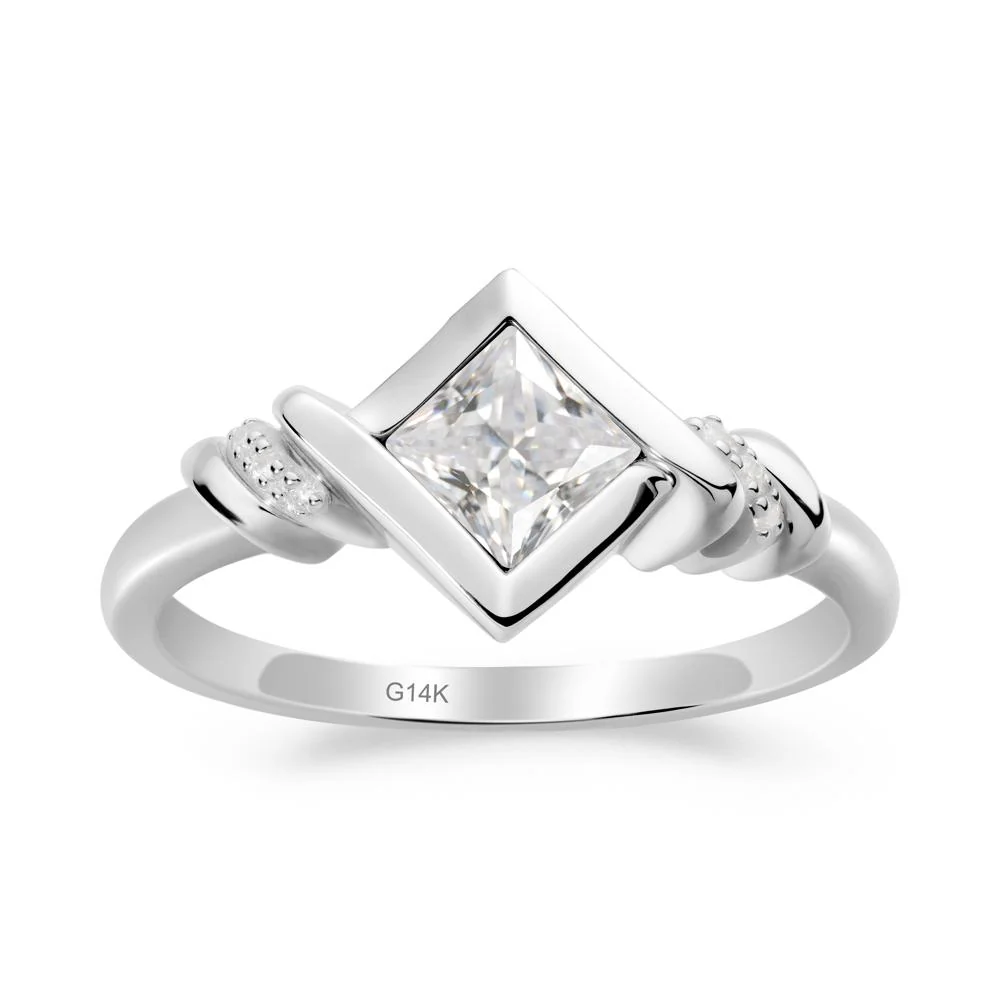Bezel Set Cubic Zirconia Ring with Twisted Shank - Image 8