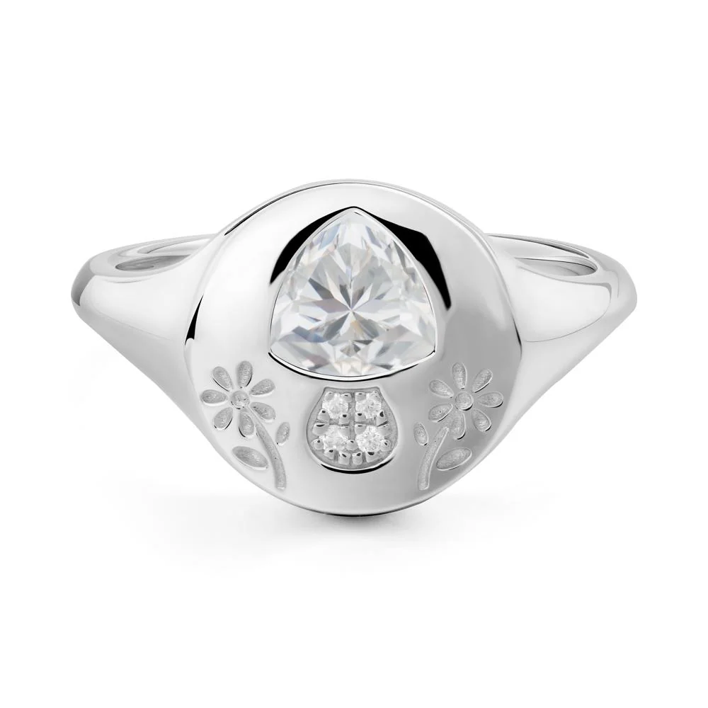 Bezel Set Cubic Zirconia Signet Ring - Image 2
